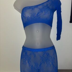 Blue Lace Bandeau with Asymmetrical Design
